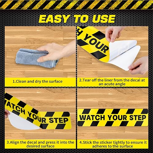 Miniatura 3 de Letrero con texto en inglés "Watch Your Step" (20 x 5 pulgadas), calcomanías adhesivas antideslizantes para interiores y exteriores, precaución en