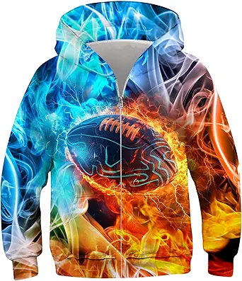 Idgreatim 6-14T Boys Zip Up Hoodies Kids 3D Graphic Hoody Sweatshirt Zipper Pullover with Pockets