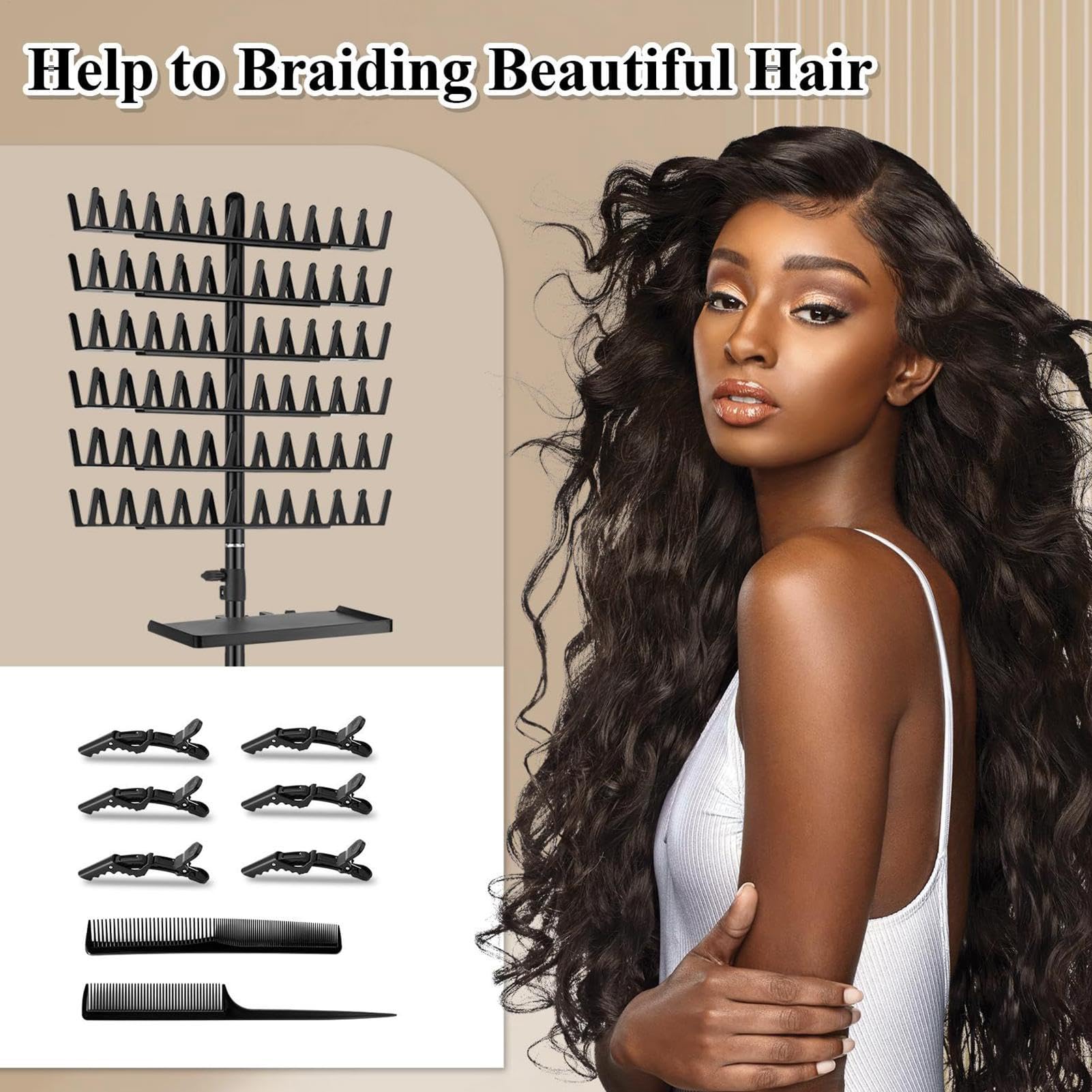 Portable Hair Separator Rack, Braid Hair Organizer, Hairs Separation Rack, Braiding Divider Racks, Divider Racks for Salon Use, Separator Rack for Braids, Length 30-51in
