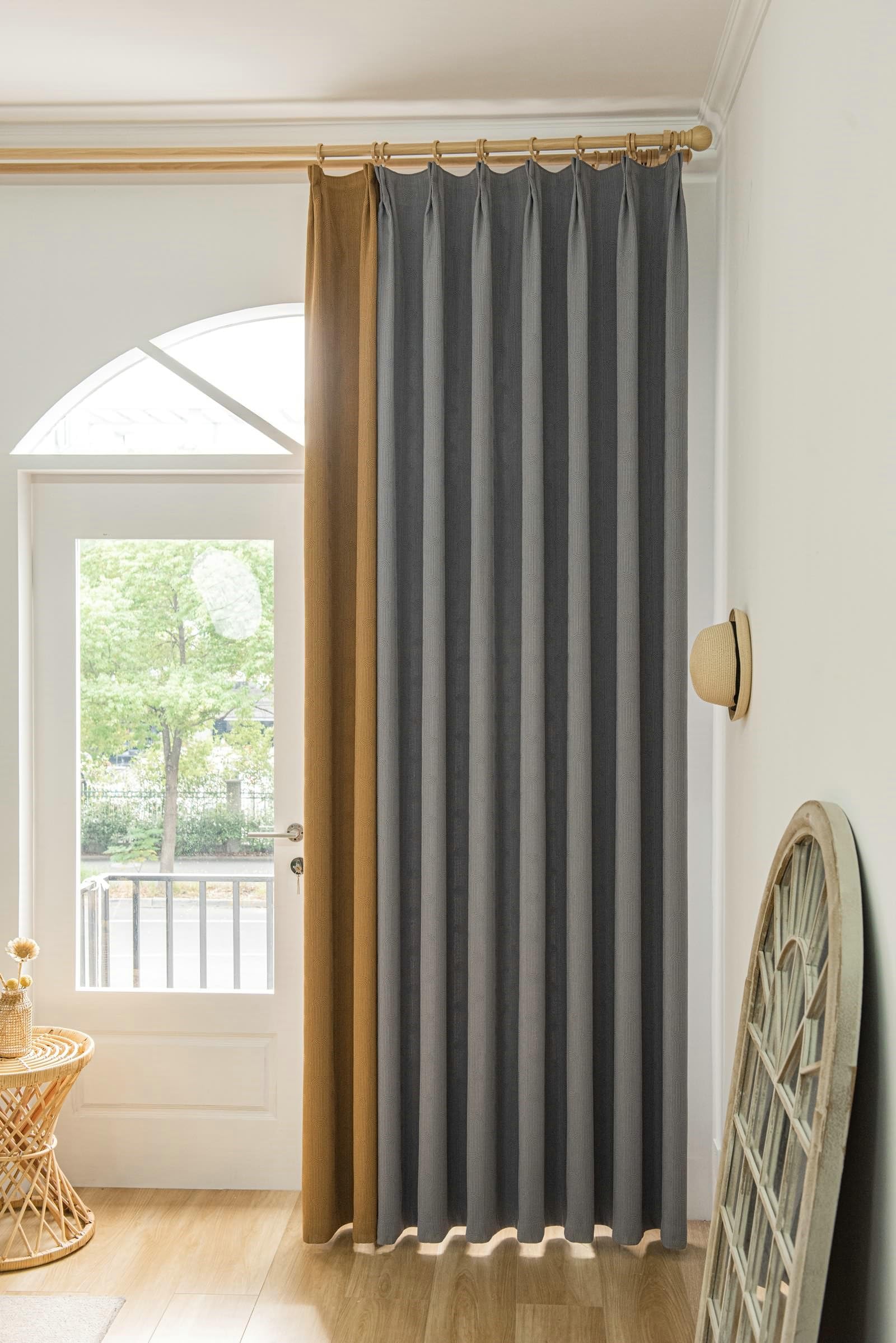 Verdunklungsvorhänge Hitzeschutz, Küchenvorhänge Mit Ösen, Chenille Vorhänge Blickdicht 2 Stück, Grau Lila Und Braun, 107X147CM