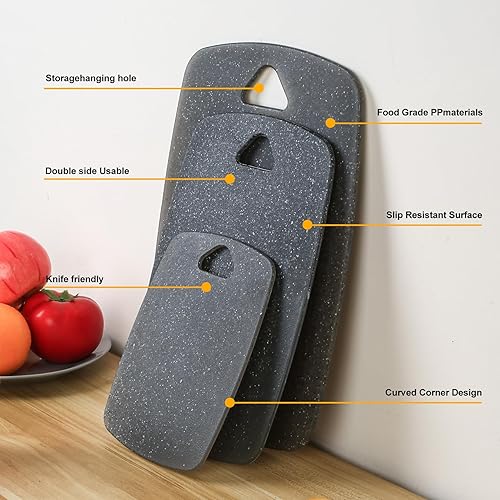 Miniatura 5 de Tabla de cortar para tablas de cortar de cocina, juego de 3 tablas de cortar de plástico, tabla de cortar de cocina antideslizante con mango de
