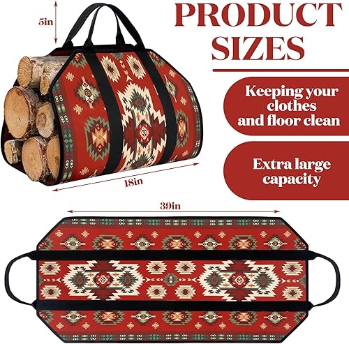 Miniatura 5 de Bolsa de lona grande para leña con asas, de 39 x 18 pulgadas, soporte de madera resistente para chimenea, fogata, camping, accesorios para estufas