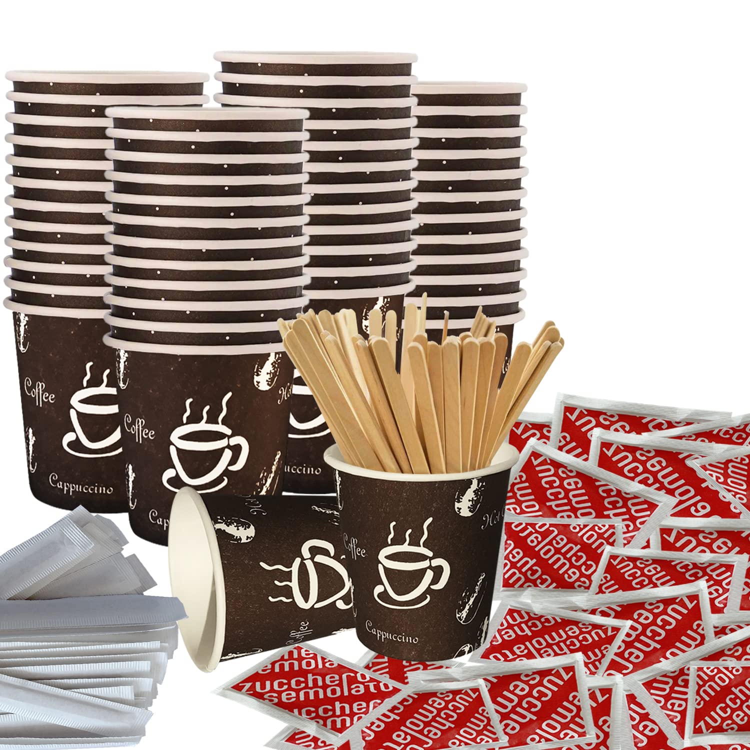 EUROCHIBI Kit Accessori Caffè BIO Con 150 BUSTINE Di Zucchero 150