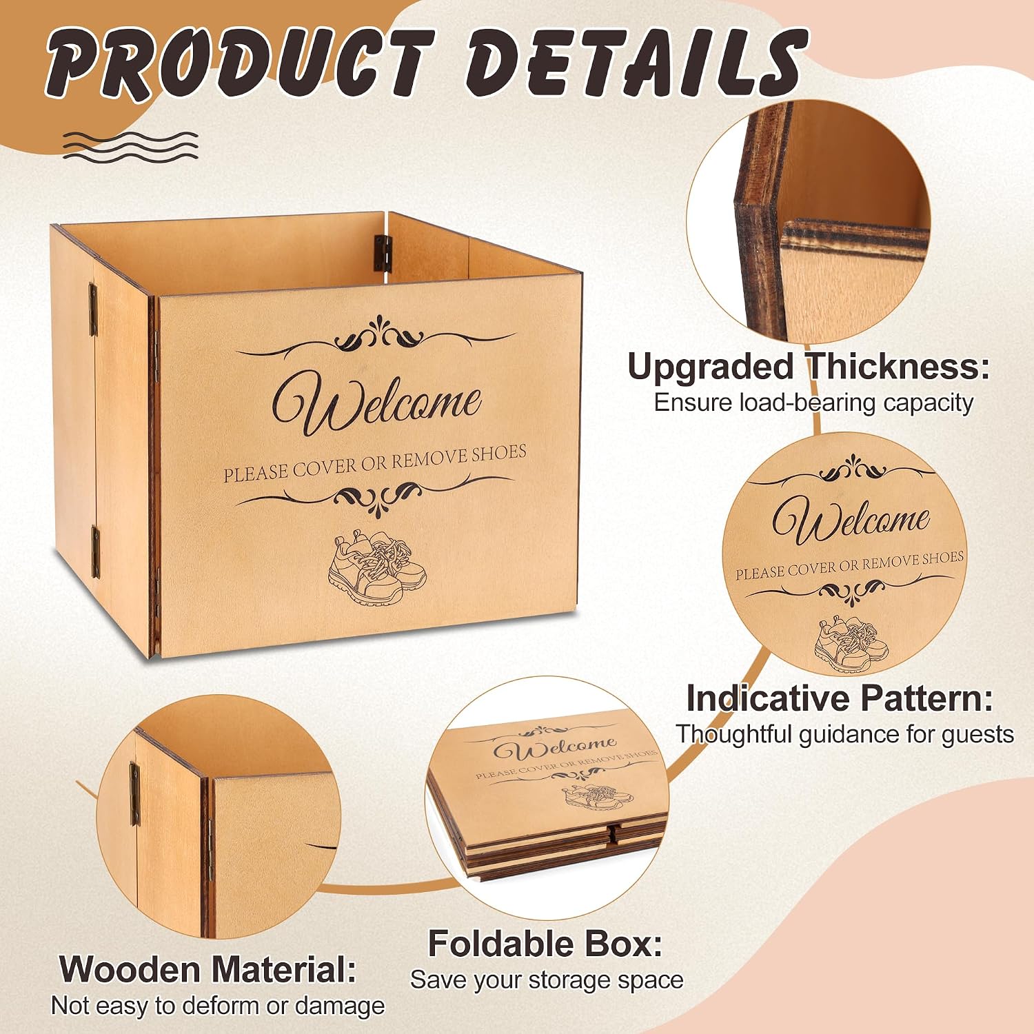 Luxiv 2Pack Wood Disposable Shoe Cover Box, Foldable Shoe Cover Dispenser for Open House Supplies with Welcome and Goodbye Storage Bins Set