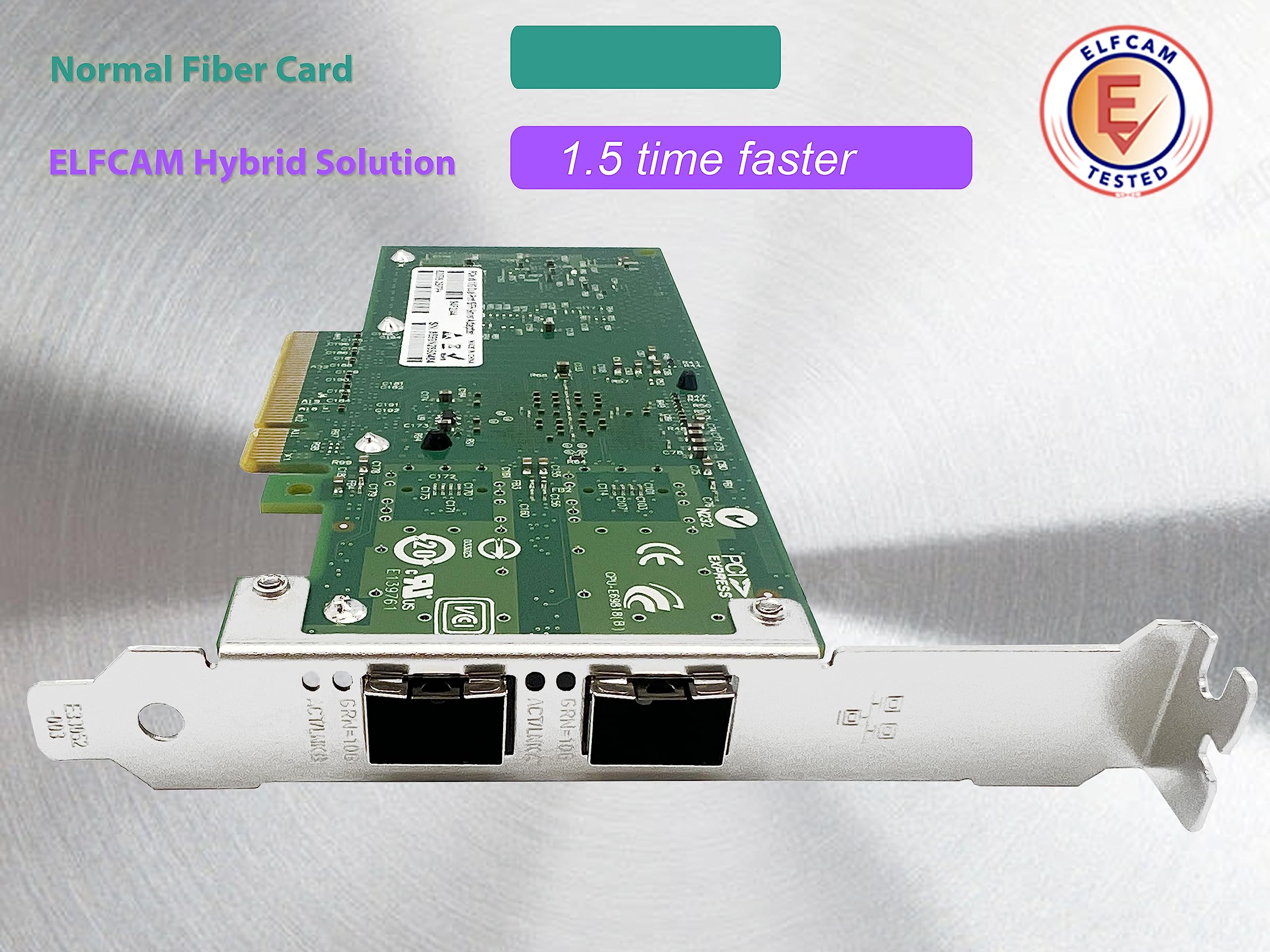 Elfcam® - 10Gb PCIE Scheda di Rete per Intel X520-DA2/ X520-SR2-82599ES Chip, Dual Porte SFP+, 10Gbit PCI Express x8 LAN Adapter, 10Gb NIC per Windows Server, Win8, 10, Linux