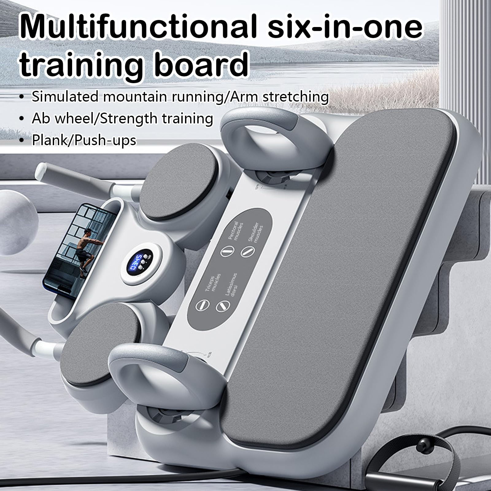 Tavola Reformer Pilates, 6 In 1 Tavola Allenamento Multifunzionale Pilates Sliding Board Con Fasce Resistenza Tappetino Ginocchia Timer LED Supporto Cellulare Allenatore Muscolare Addominale