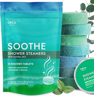 OrcaBeauty Soothe Shower Steamers Aromatherapy 18PC - Peppermint & Eucalyptus Relaxation Bombs for Women & Men