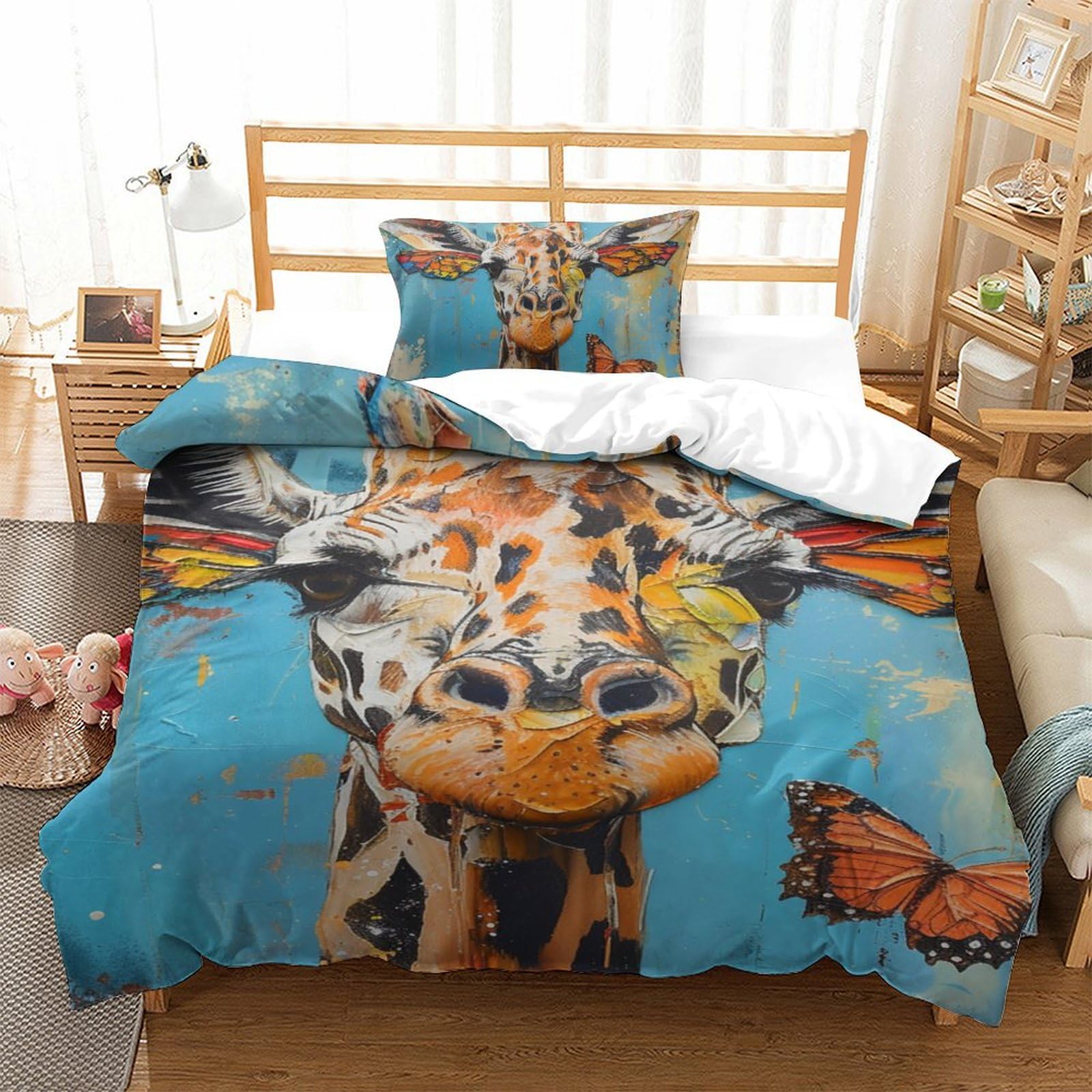 Housse de couette girafe 3D 135x200cm en microfibre douce