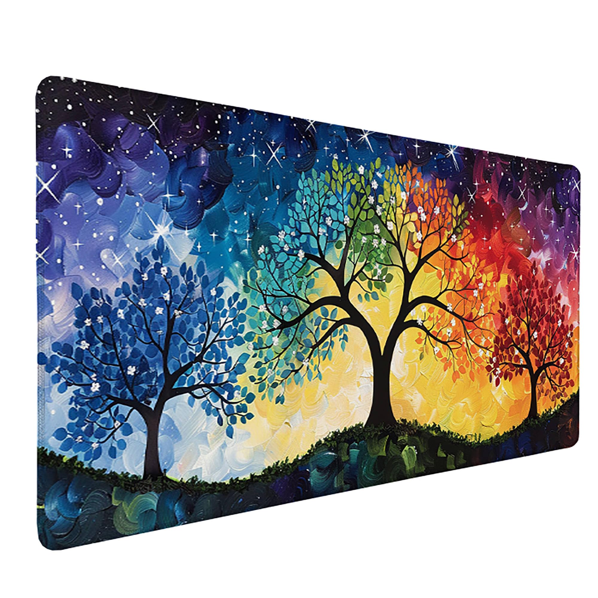 Kolorowa podkładka pod mysz XXL, podkładka na biurko, 1200 x 600 cm, szyte krawędzie, podkładka pod mysz, gumowa podstawa, drzewo, podkładka pod mysz, stabilna przyczepność na gładkich