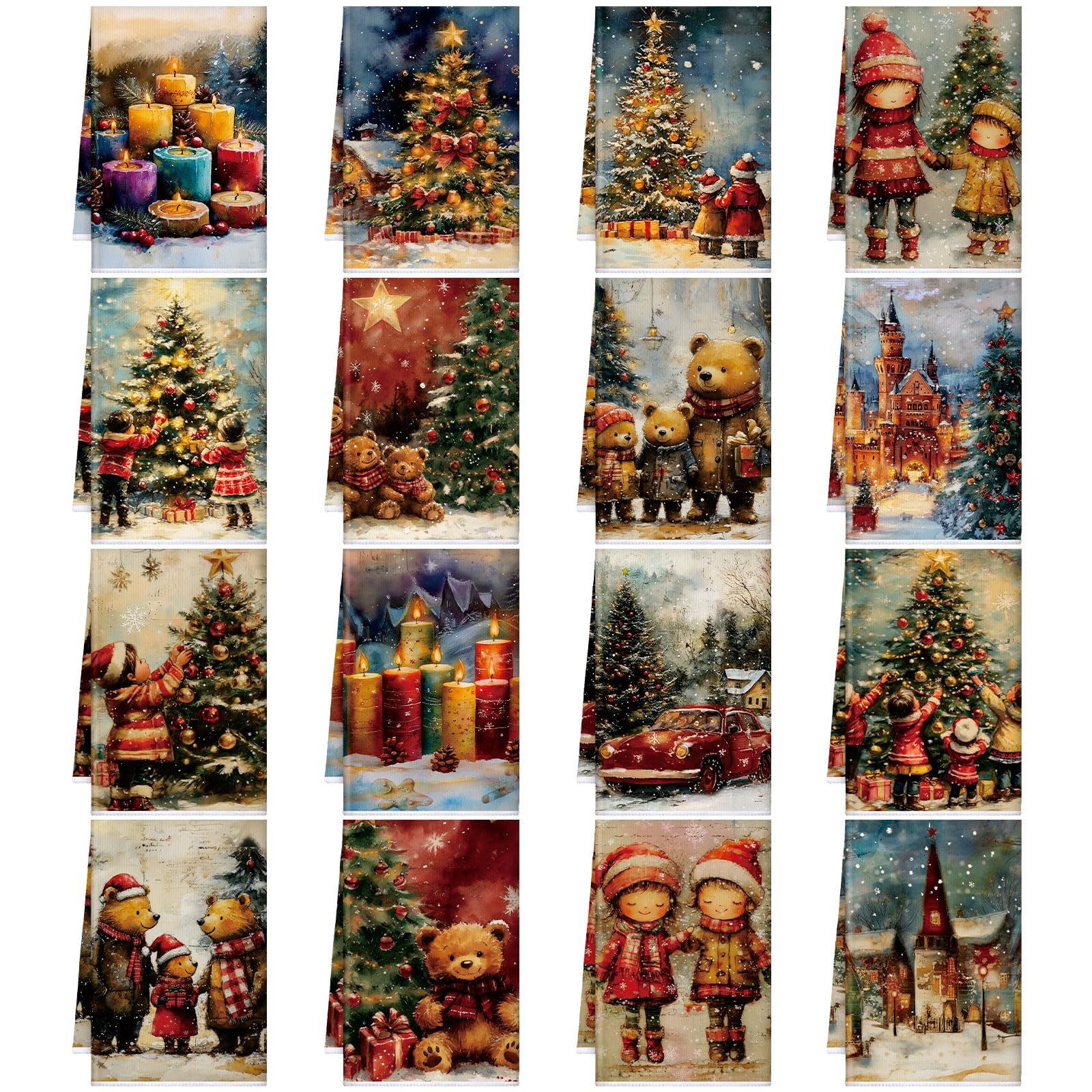 Bencailor 16 paños de cocina de Navidad reutilizables, de fibra ultrafina, suaves, de secado rápido, para cocina, vacaciones, absorbentes, 16 x 24 pulgadas (bonitos)