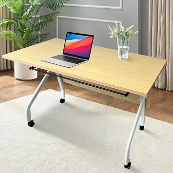 Rectangular Meeting Room Tables - Conference Room Table, Flip Top Training Table Modern Office Boardroom Desk with Metal Frame, Conference Table Folding Conference Room Tables On Wheels2Pack