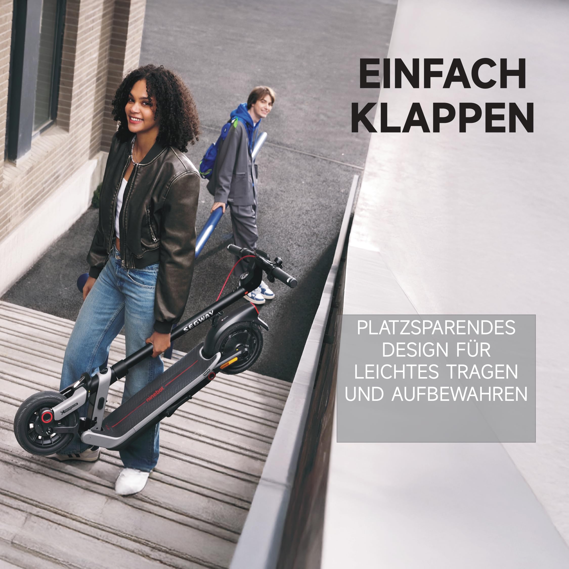 Segway-Ninebot E3 Pro D, E-Scooter Deutscher Straßenzulassung, 55 km Eco Modus Reichweite, 47km Sport Modus Reichweite, Federung vorne & hinten, 800 W Motor, faltbar, 17,9 kg, 10-Zoll Reifen, IPX5