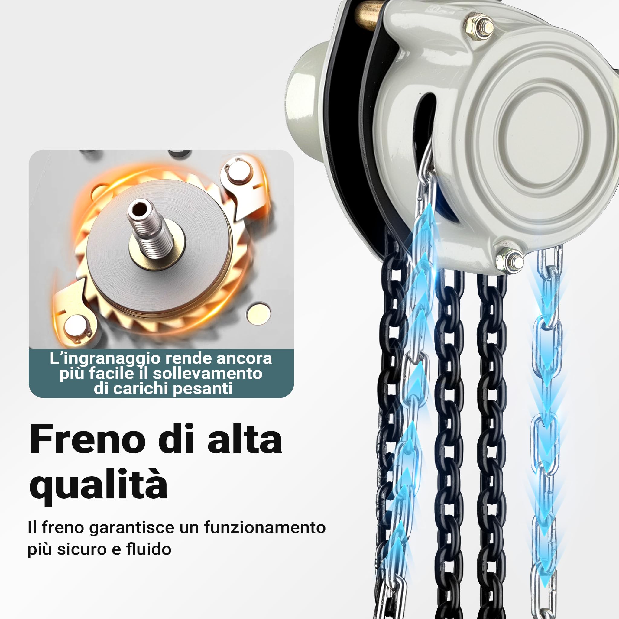 Wiltec Paranco a catena manuale V21-0,25, capacità di carico 250 kg, altezza di sollevamento 3 m, leggero e compatto, per impieghi gravosi