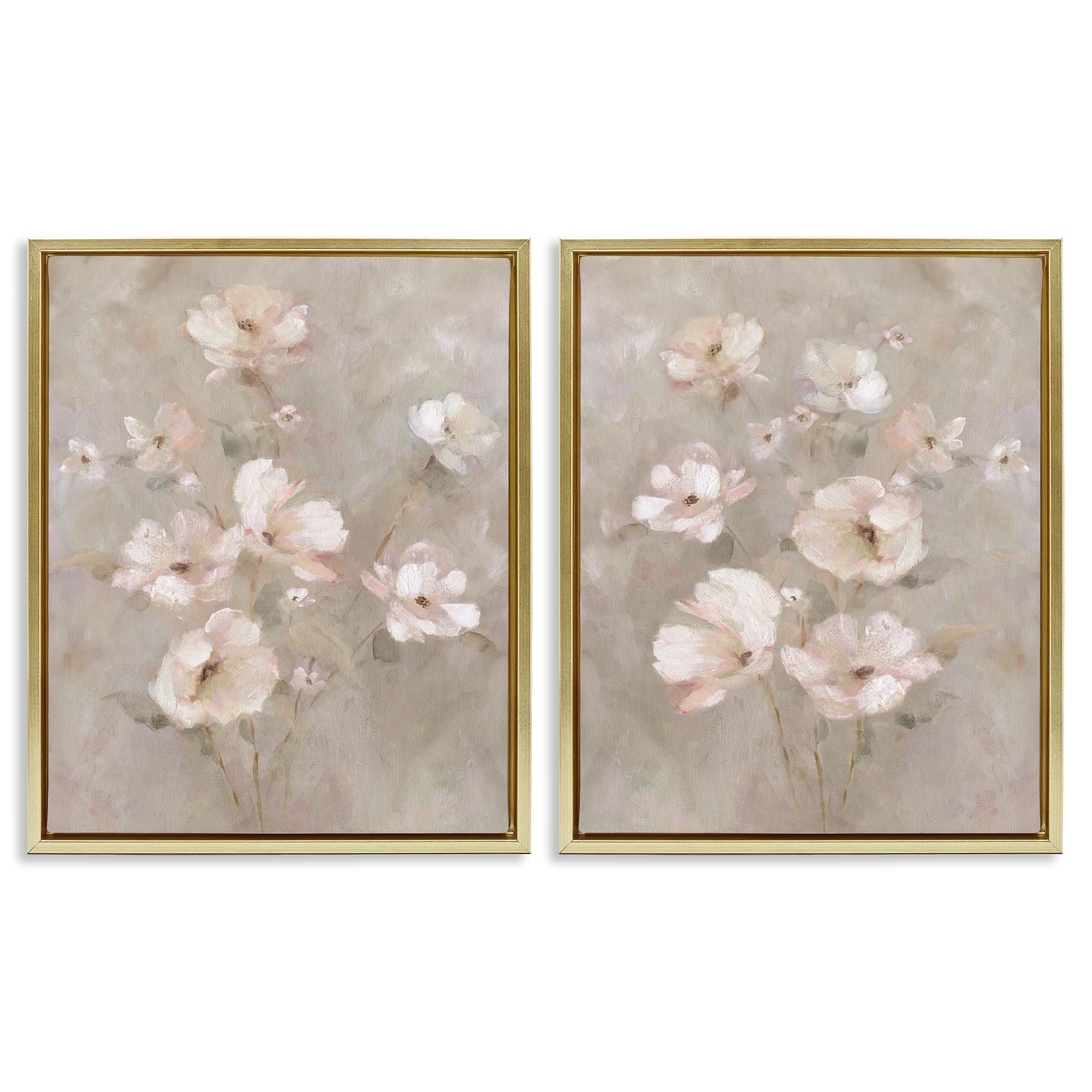 Stupell Industries Blush Cherry Blossom Bouquet_v1 'Arranged Blush Blossoms', 2Pc Floating Frame Art Set 2, Gold, 17 X 21 Inches, Easy To Hang And Sturdy, Made In Usa, By Carol Robinson