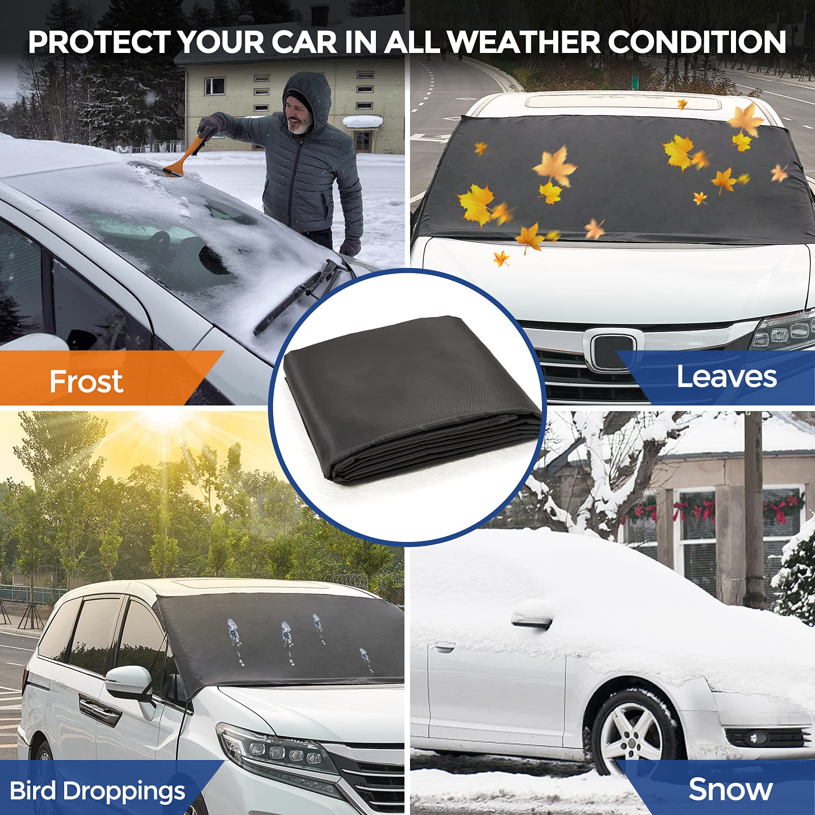 Couverture de Neige pour grattoir à Glace pour Pare-Brise de Voiture, Conforme à la Neige et à la Glace, Convient à la Plupart des Voitures, camions, SUV, camionnettes, Extra Large, Conception épais