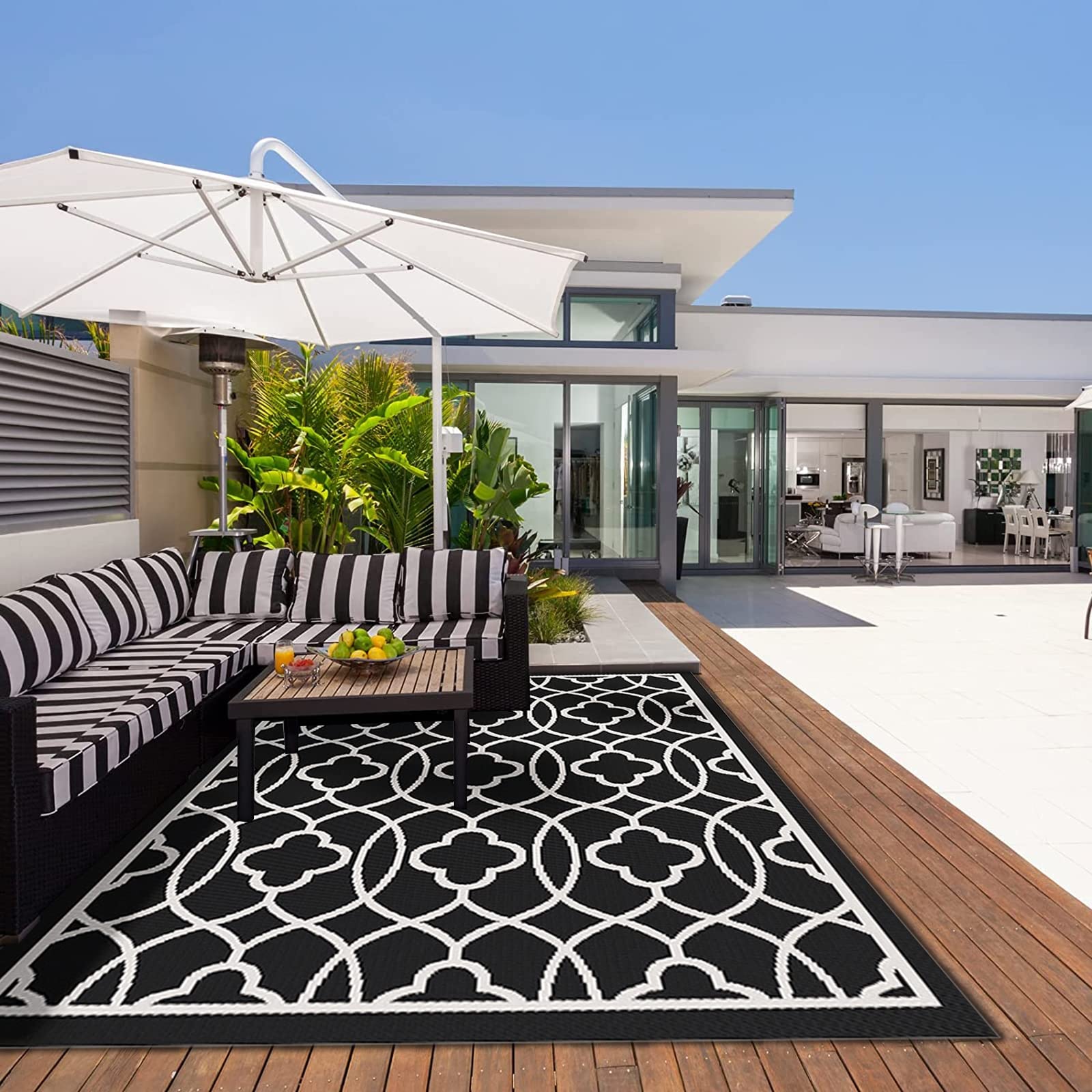 Tfgajkkkkk To Black And White Outdoor Rug For Garden Foldable Reversible Rug Waterproof Rv Outdoor Carpet For Camping Plastic Durable Outdoor Rug Reversible Polypropylene Mat For Veranda Backyard Beach Outdoor/Ind