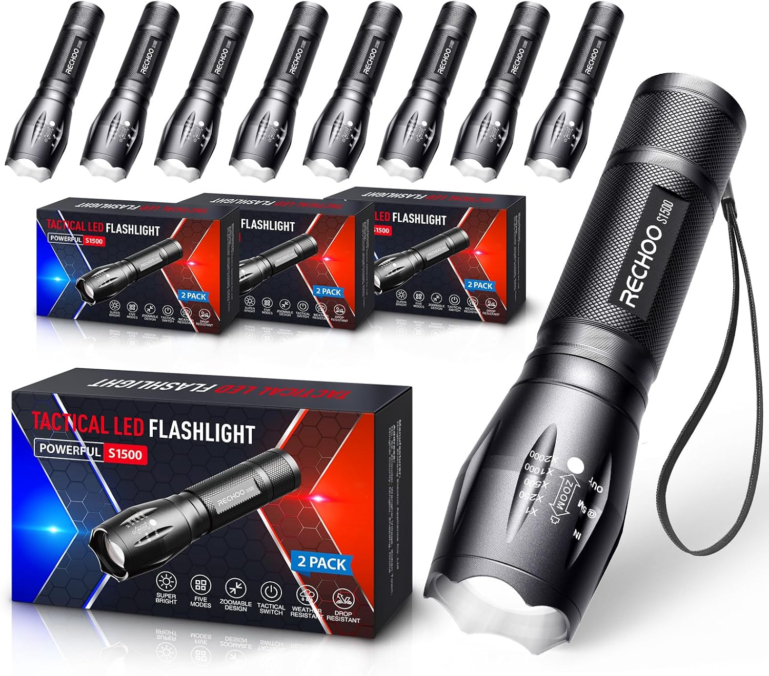 6-Pack Tactical LED Flashlights - High Lumens Zoomable With 5 Modes For Outdoor