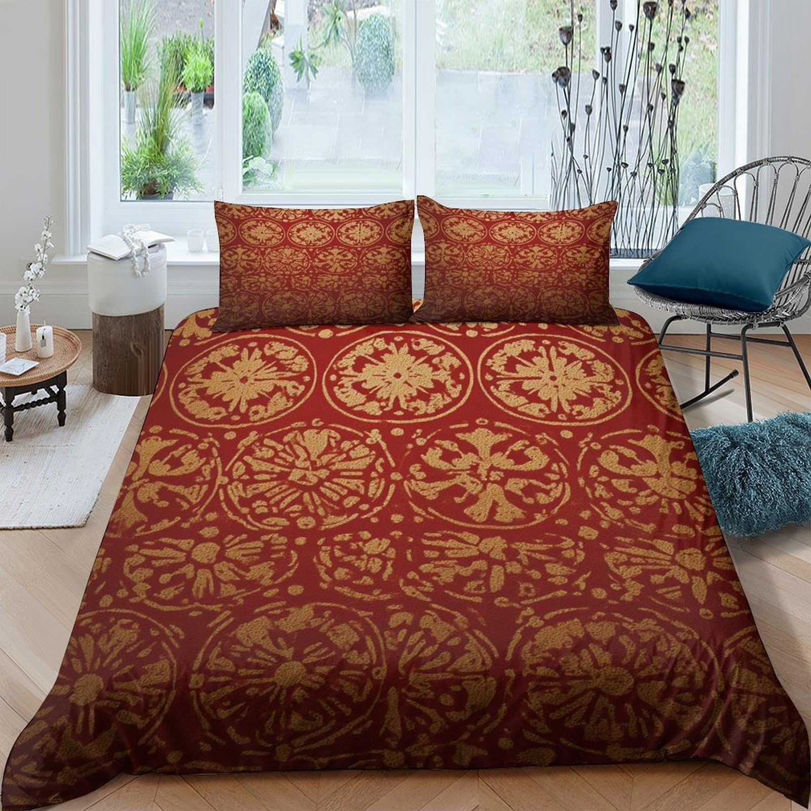 Ctjqhvkz Style-3 3D Printed Vintage Baroque Fitted Sheet Microfiber Red Gold Mandala Mattress Cover For Bedroom Dorm Decor Single（135X200cm）