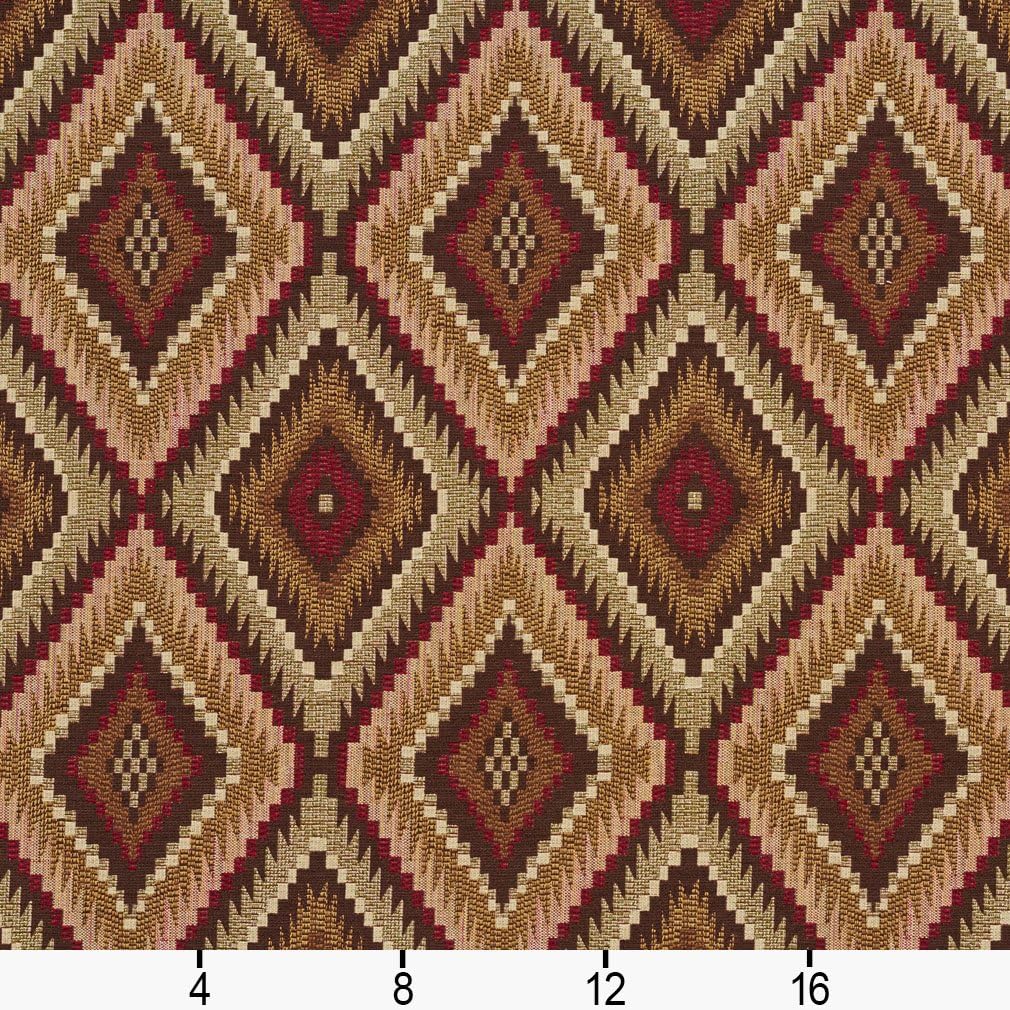 Red, Brown and Light Green Woven Southwestern Diamonds Upholstery Fabric by The Yard - SKU: Decker Tucson