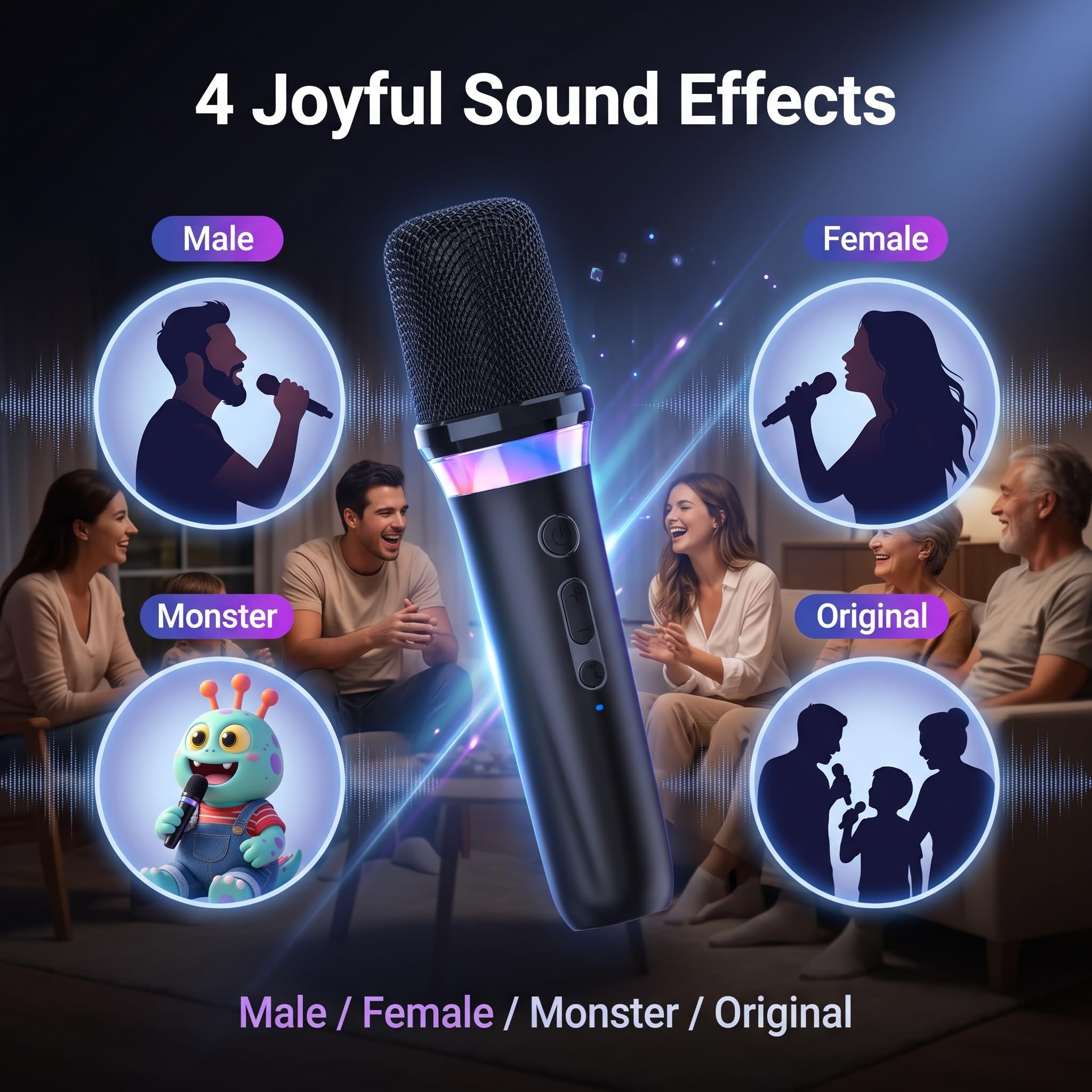 Wireless Karaoke Mikrofon Set für Auto Funkmikrofon, Bluetooth Mikrofon mit 3.5mm Aux Empfänger Dynamisches Microphone Wiederaufladbar, Funkmikrofon Zum Singen für Familienfeiern, Partys