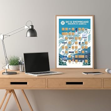 50 Best Ski & Snowboard Resorts Scratch Off Poster - Ski Poster - Ski Decor - Ski Print - A Great Gift for Skiers and Snowboarders!