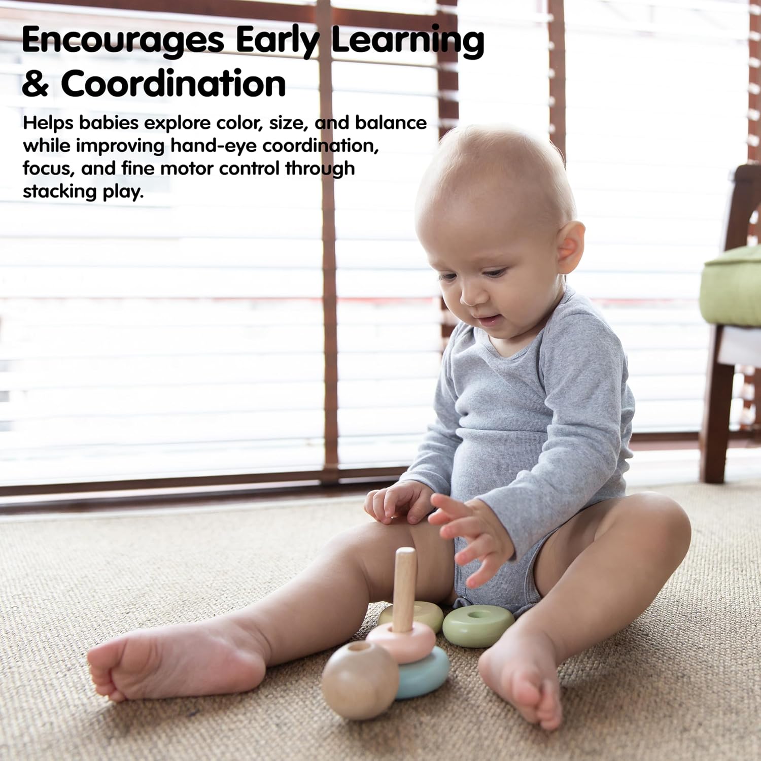 PlanToys® First Stacking Ring | Montessori Wooden Stacking Toy for Babies & Toddlers | Baby Learning Toy for Fine Motor Skills image 7