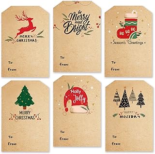 Christmas Gift Tags Stickers - 120 Christmas Gift Labels Stickers - Christmas Gift Tags Self-Adhesive - Kraft Christmas Labels for Gifts - 2 x 3 Inch Christmas Gift Tags for Presents