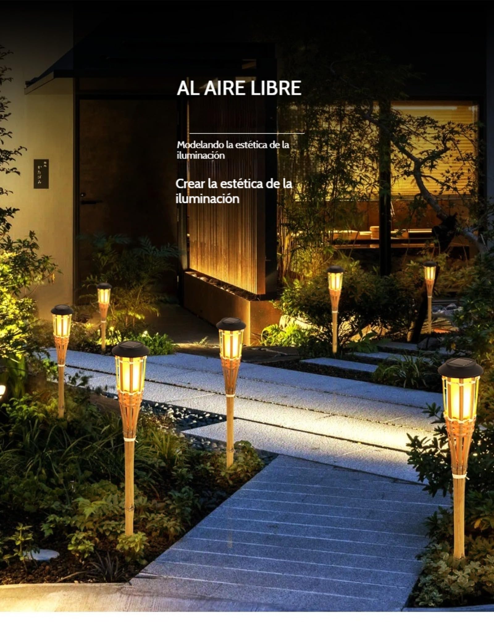Antorcha Solar de Bambú para Exteriores 12 LEDLuces, Lámpara de Antorcha de Jardín, Linterna para Patio y Césped, Luz Decorativa para Fiesta al Aire Libre，luces solares led exterior jardin
