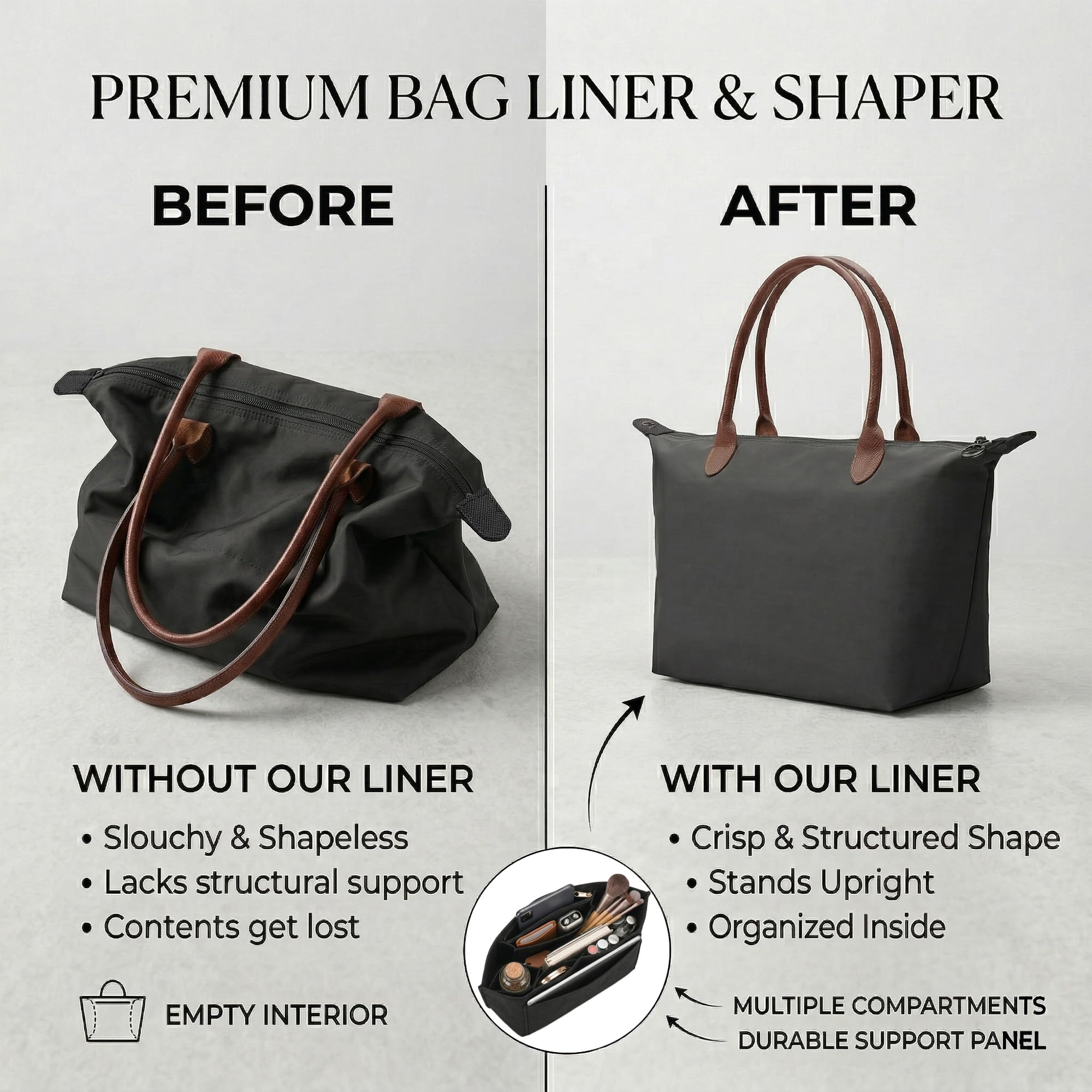 Generic Organizer do torby jest odpowiedni dla Longchamp Le Pliage bag organizer. Dostępne są różne rozmiary (czarny, L) (Akcesorium zewnętrzne)