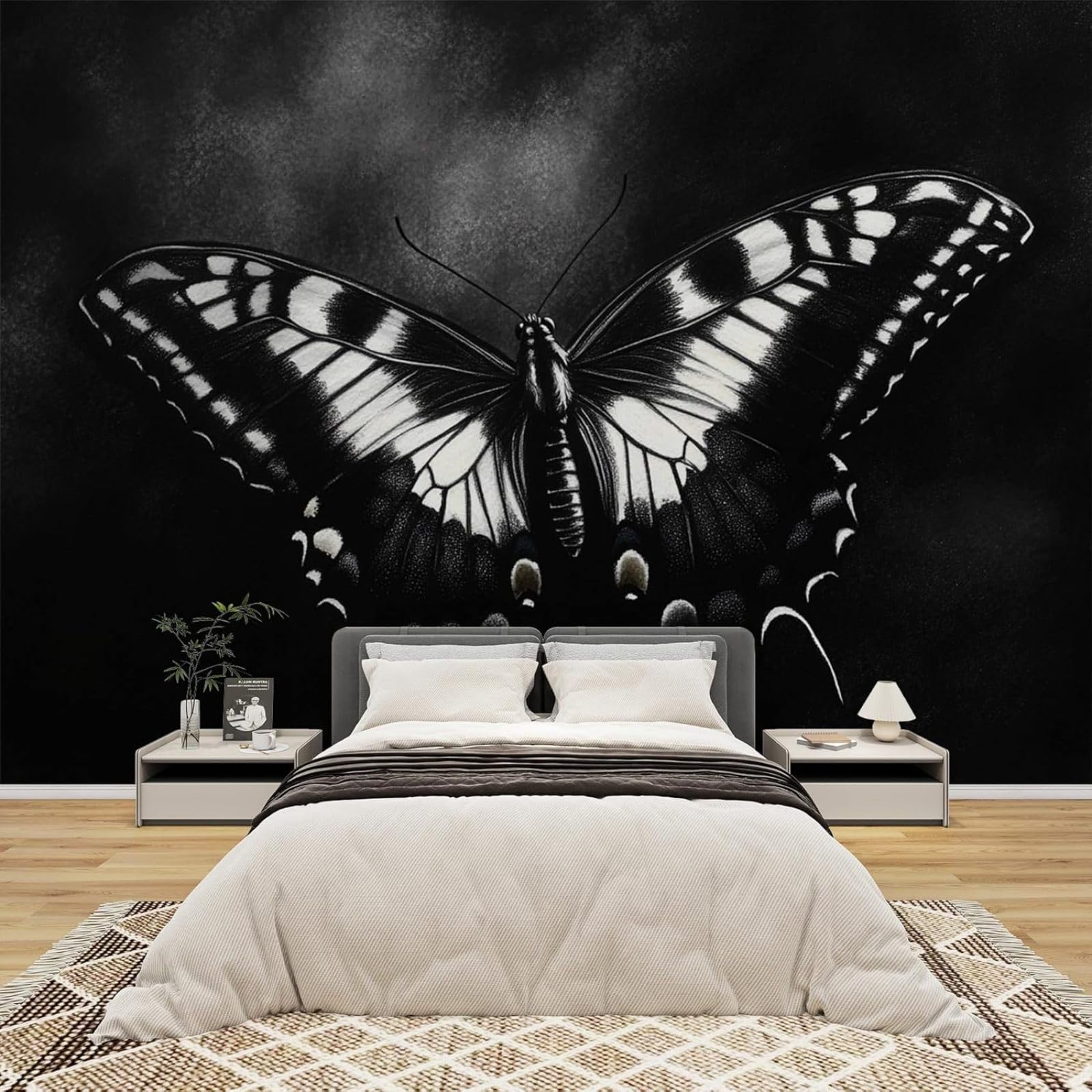 Tapeta 3D motyle do sypialni gotycki motyl włókninowy czarno-biały salon czarno-biała dekoracja ścienna pokój dziecięcy 150 cm x 105 cm naklejka ścienna
