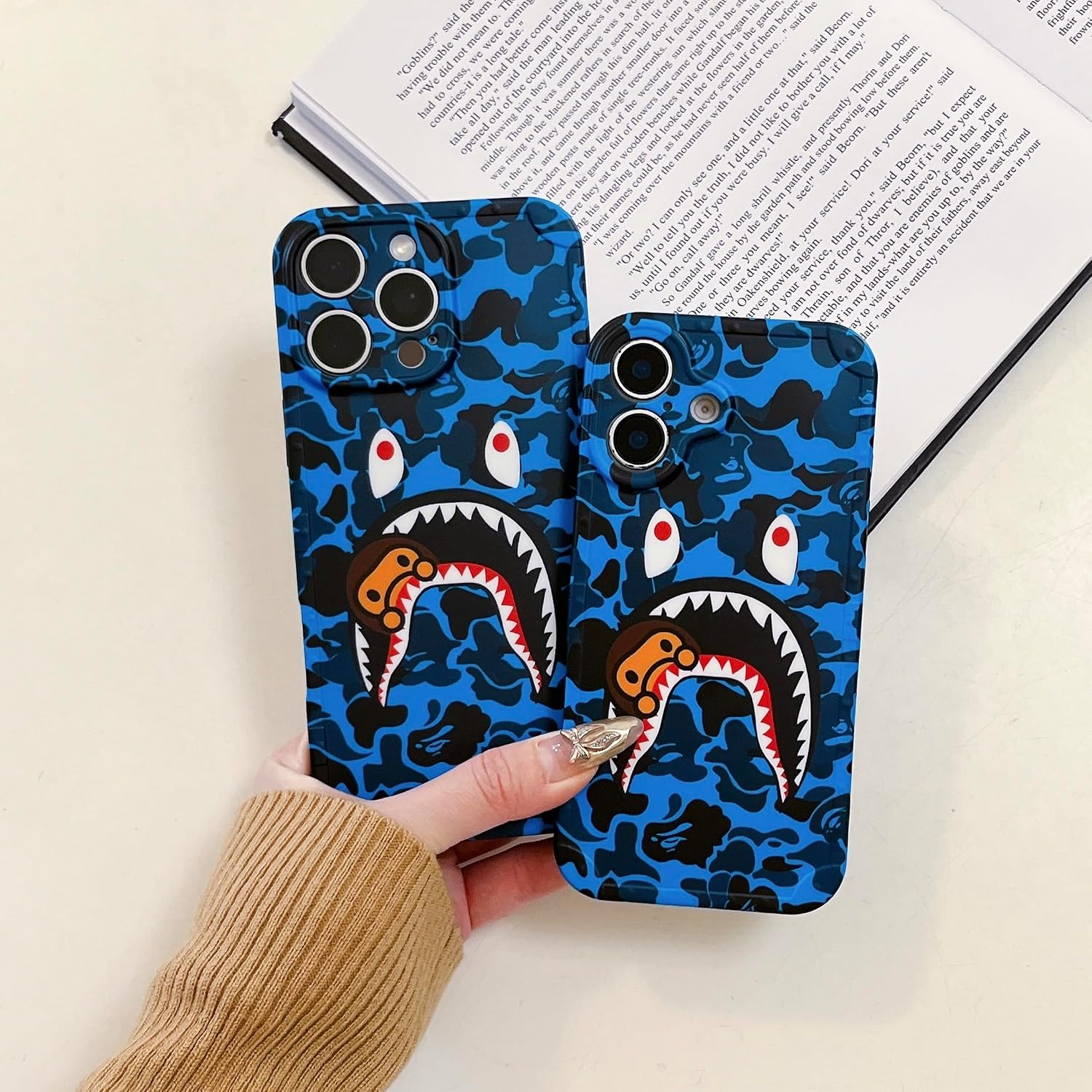 Hoolcase for iPhone 14 6.1 inch Soft Case for Blue Shark Face/Shark Teeth Fans Kids Boys, Cartoon Cute Fun Shockproof TPU Protective Non-Slip 6.1 Inch Case for iPhone 14 (Blue) image 4