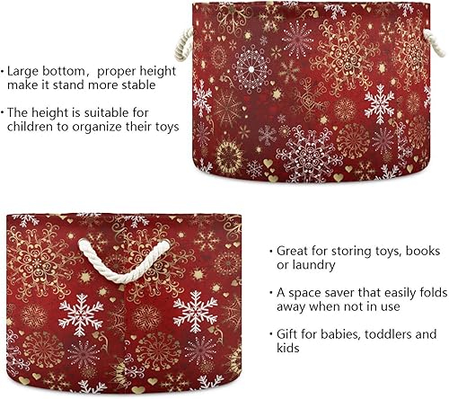 Miniatura 3 de Cesta de almacenamiento grande de Navidad, copos de nieve blancos y dorados, caja de almacenamiento de juguetes, contenedores organizadores con