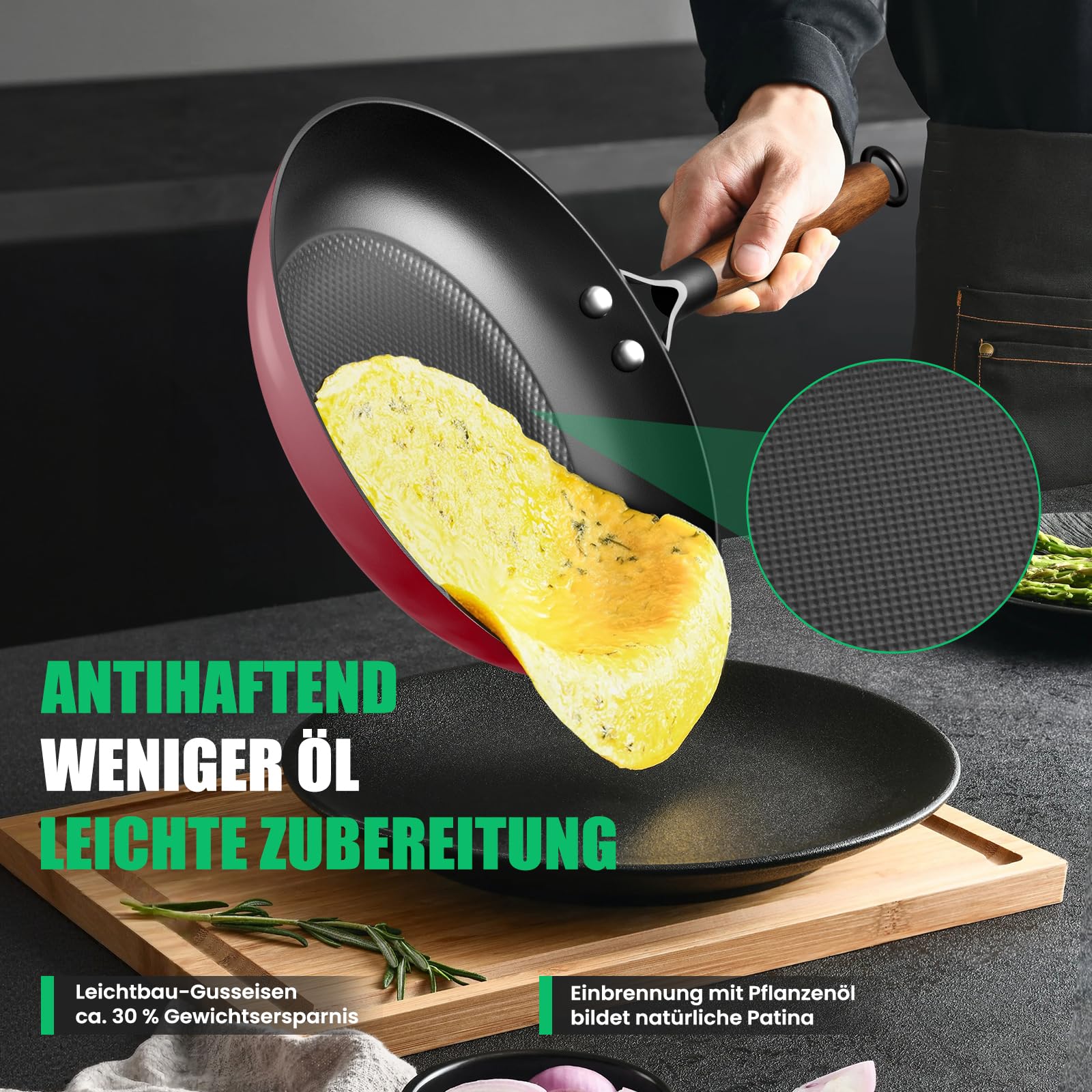 YUTANN Sartén de Hierro Fundido 20 cm Pre-sazonada Apta para Inducción y Horno, Antiadherente, Distribución Uniforme del Calor para Freír, Asar y Cocinar