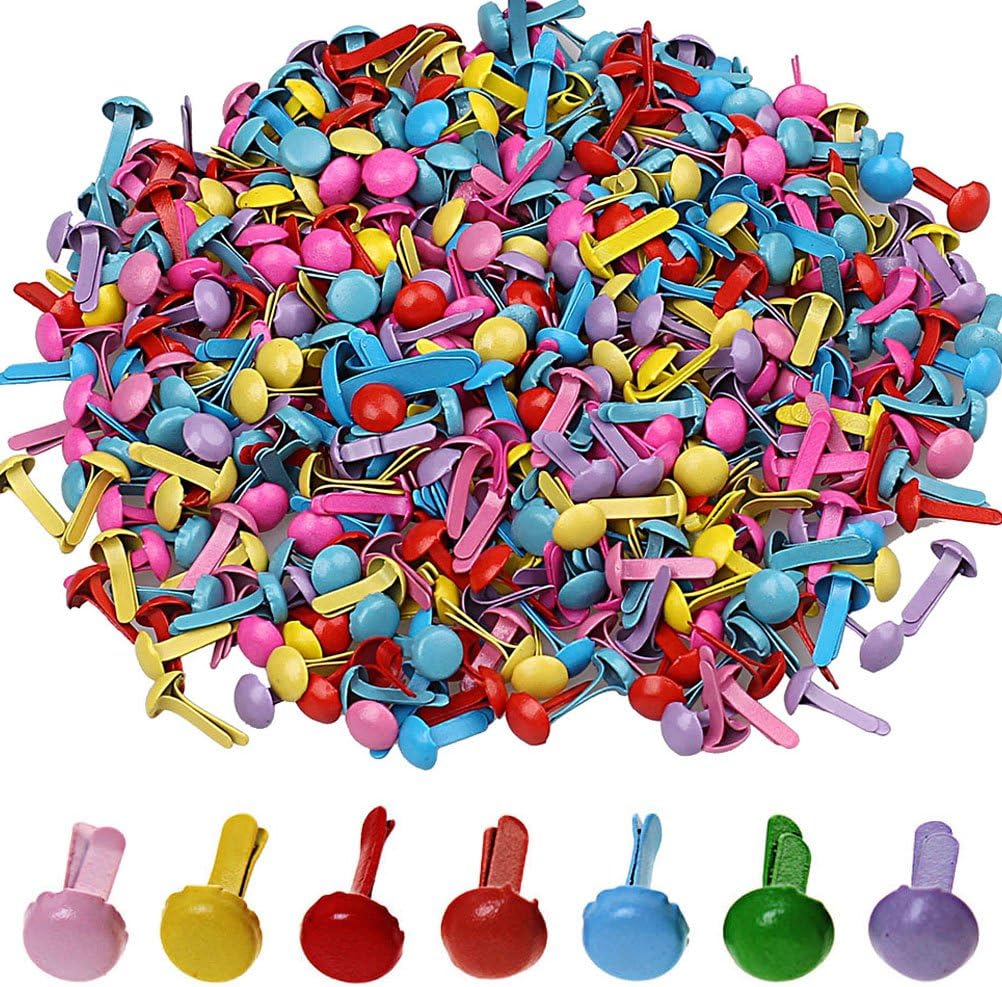500 Pieces Mini Brads, Wowot 5mm Multicolor Round Brad, Paper Craft Stamping Scrapbooking DIY Tool（Random）