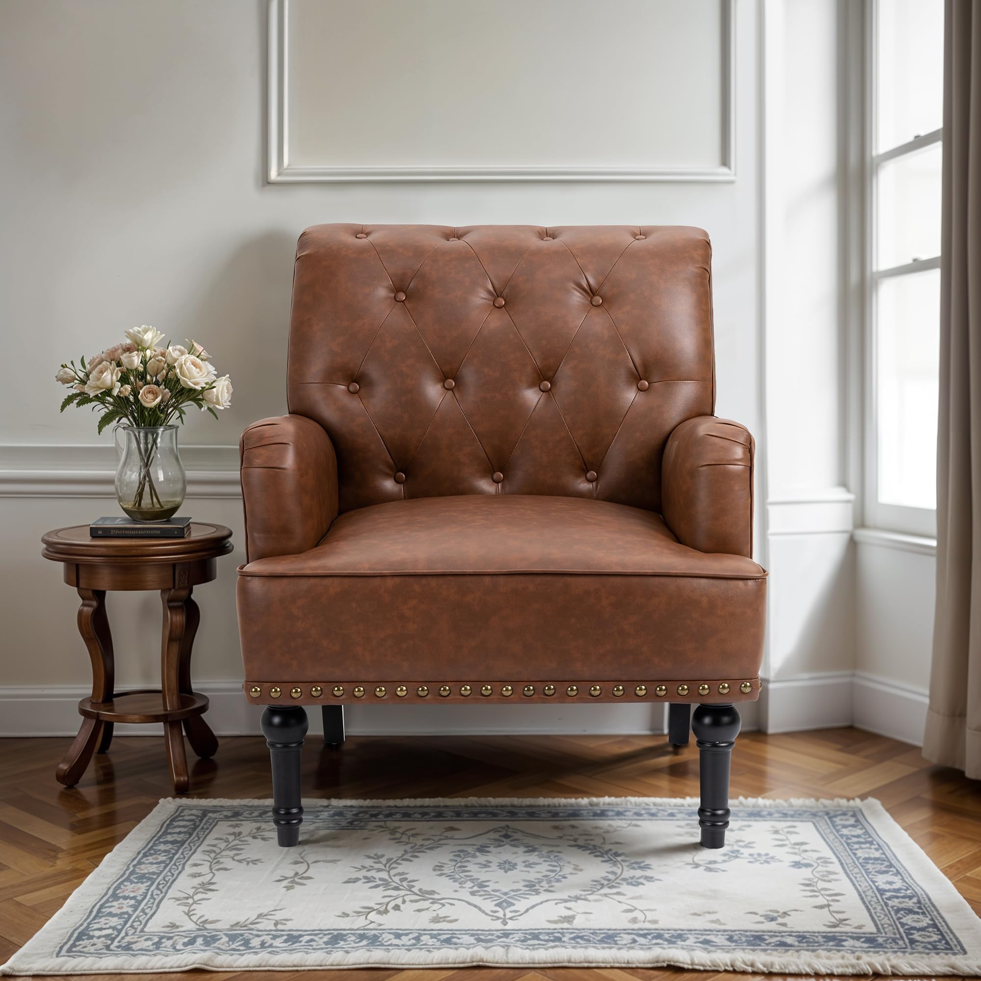 Poltrona Lounge In Pelle PU Con Gambe In Legno - Stile Mid-Century, Comoda E Portata Fino A 150kg