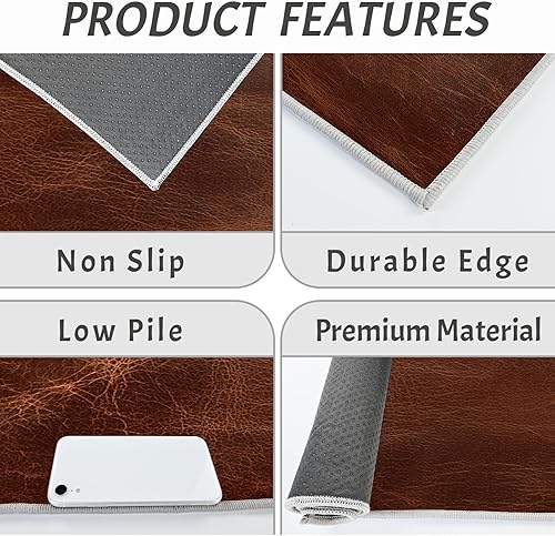 Miniatura 5 de Abstract Leather Texture Kitchen Mats, Retro Aesthetics Kitchen Rugs Set of 2, Rust Brown Washable Floor Carpet, Xmas Decor Mats for Hallways