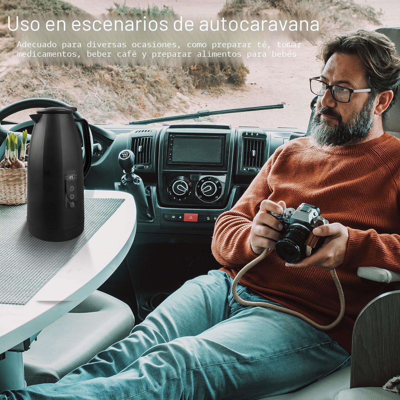 Hervidor eléctrico de acero inoxidable de 12 V-24 V 1,2 L con enchufe para encendedor de cigarrillos de 24 V, calentador de agua portátil para café, té, viajes, camping, camión