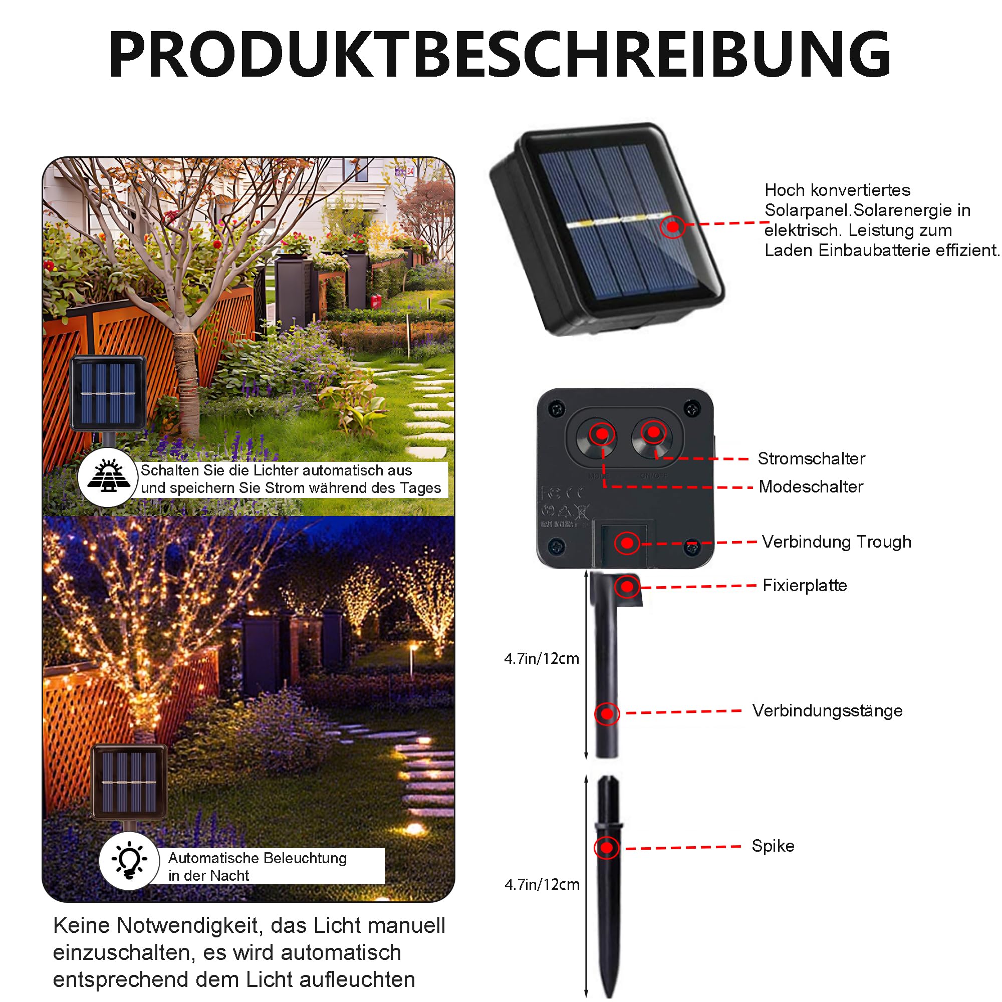 plainshe Solar String Lights Outdoor Garden, 15m 150LED Copper Wire Fairy Lights with 8 Modes - Image 2