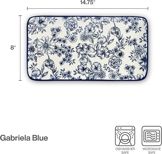 Pfaltzgraff Gabriela Blue Floral Rectangle Platter, 14.75 Inch