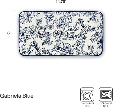 Pfaltzgraff Gabriela Blue Floral Rectangle Platter, 14.75 Inch