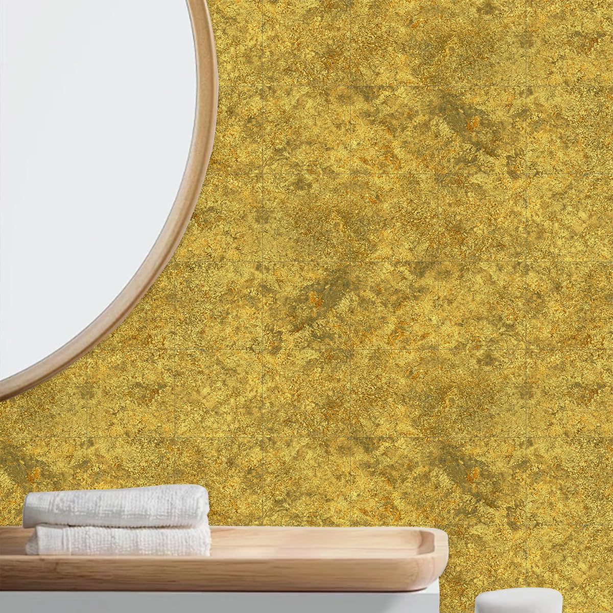 LMYSXAOZ Tile Stickers Mustard Yellow Orange Stick on Tiles Kitchen Bathroom PVC Durable Self Adhesive Wall Transfers Waterproof Oil-Proof Peel and Floor Art 30x30cm/20 Pcs