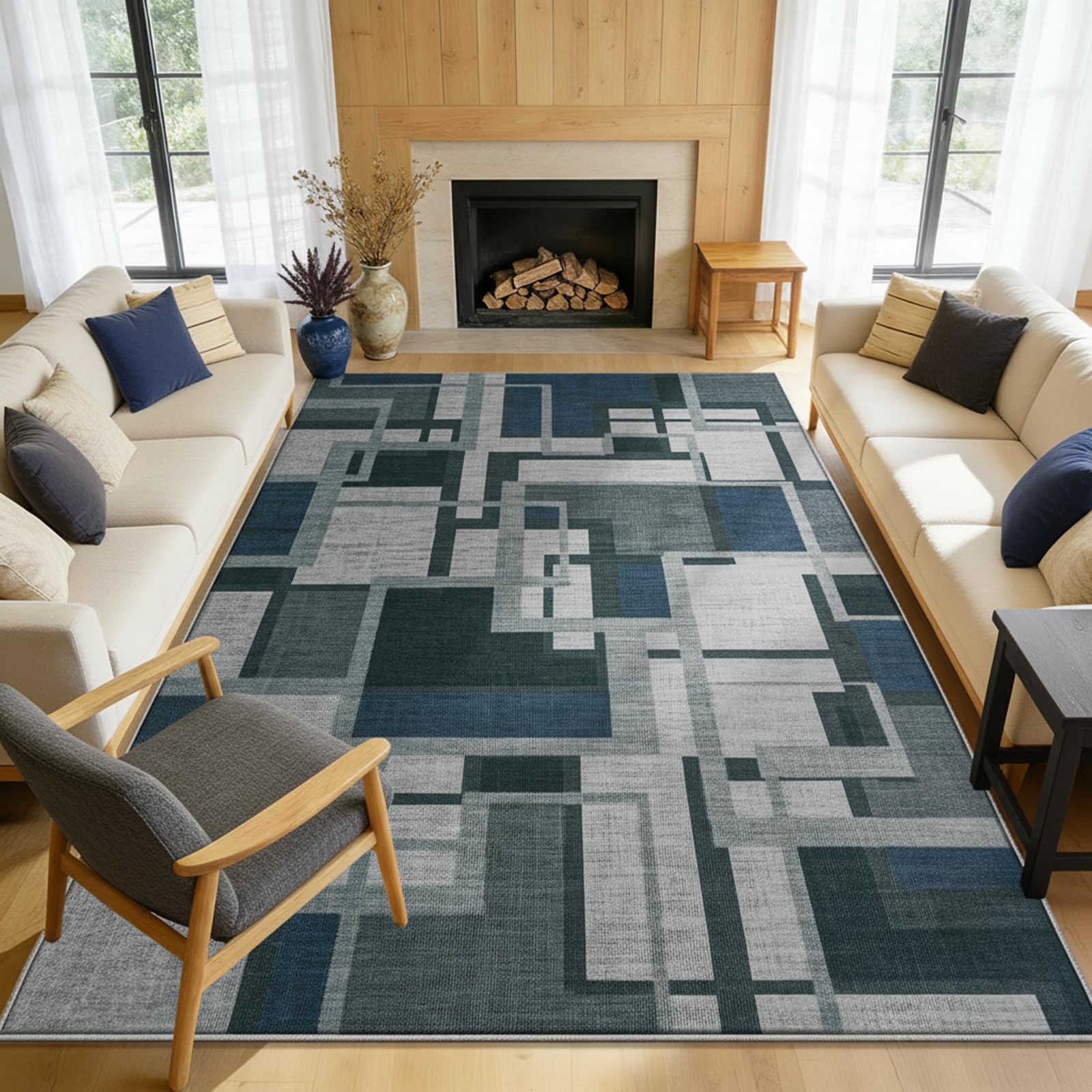 iEvery Extra Large Rugs for Living Room 200x300 cm - Printed Area Rugs for Bedroom Non-Slip - Modern Geometric Style Soft Short Pile Floor Carpet Washable for Entryway Kitchen Office Dining Room