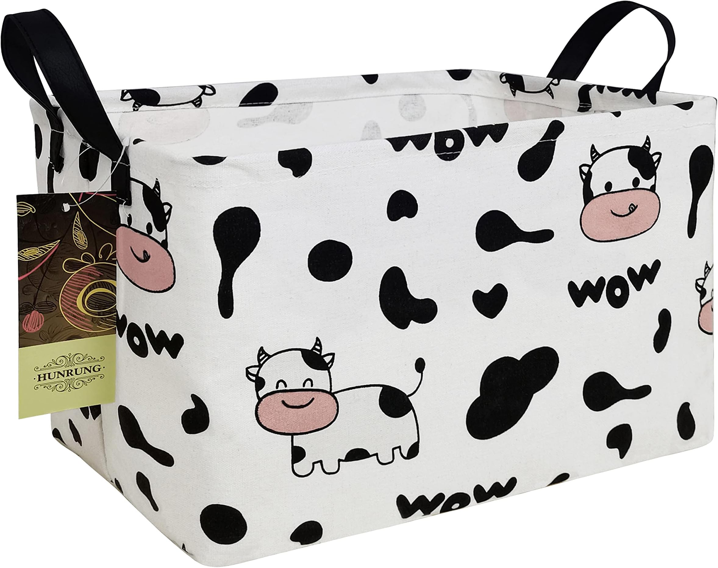 HUNRUNG Rectangle Storage Basket Cute Canvas Organizer Bin for Pet/Children Toys, Books, Clothes Perfect for Rooms/Playroom(Rec-Spotted Cow)