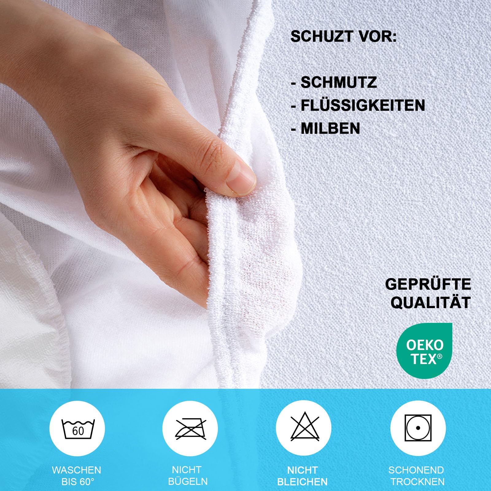Buymax Matratzenschoner 90x200 cm Wasserdicht, 2er-Set, wasserdichte Spannbettlaken ohne Knistern, Inkontinenzauflage Rundumgummi Atmungsaktiv Rundumbezug Anti-Milben Bezug waschbar