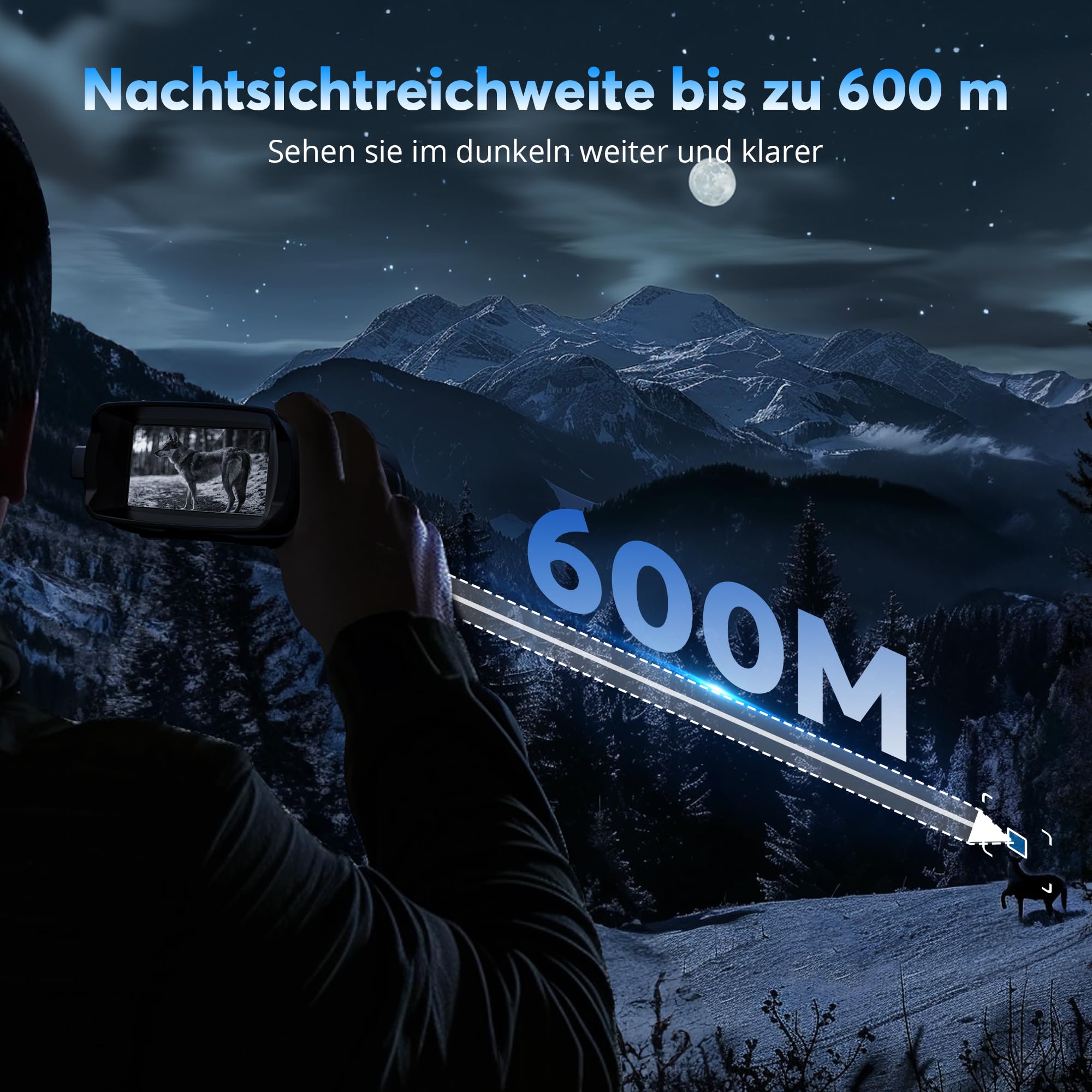Haokoo Nachtsichtgerät, 4K, 600m Nachtsicht, 8-Fach Zoom, 3-Stufen Infrarot, 64GB TF Karte, Z095