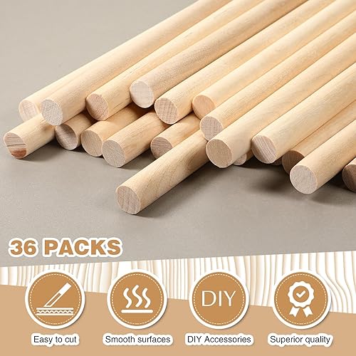 Miniatura 4 de Sintuff 36 varillas de madera para manualidades, varillas de madera sin terminar, palos de madera dura para manualidades de soporte de pasteles (12
