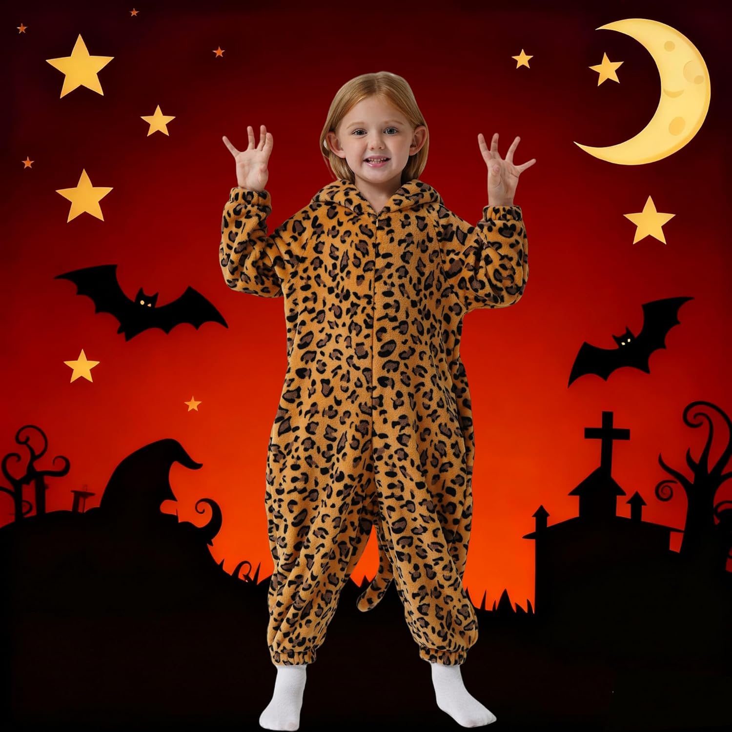 Kids Cheetah Costume for Girls Leopard Cat Onesie for Girls Animal Costume Halloween Christmas Jumpsuit - Image 6