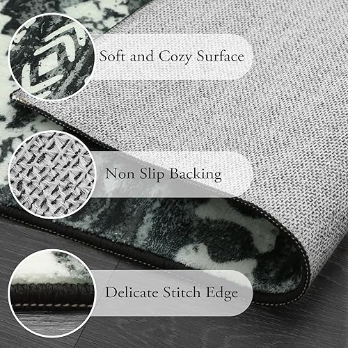 Miniatura 84 de Lahome Alfombras de cocina antideslizantes, lavables para entrada, estilo bohemio, blanco y negro, 2 x 3, alfombra de baño ultrafina con estampado
