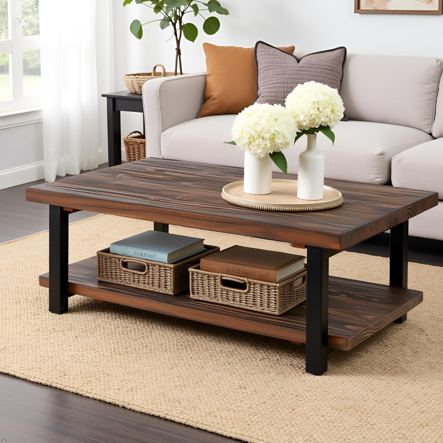 Pomona Rustic Industrial 2-Tier Coffee Table 48"