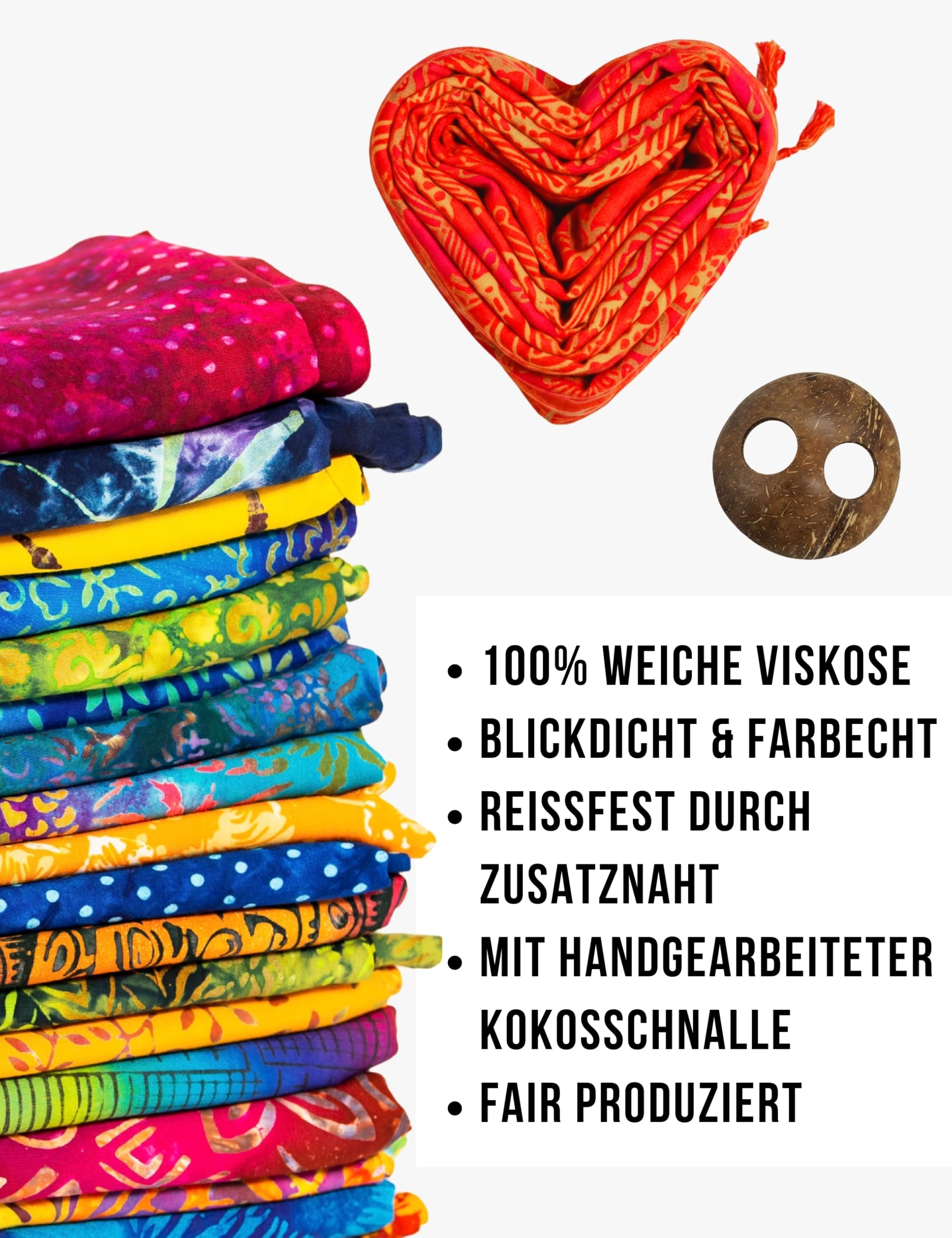 PANASIAM Sarong Tuch blickdicht L XXL Pareo Strandtuch handgefertigt handgefärbt